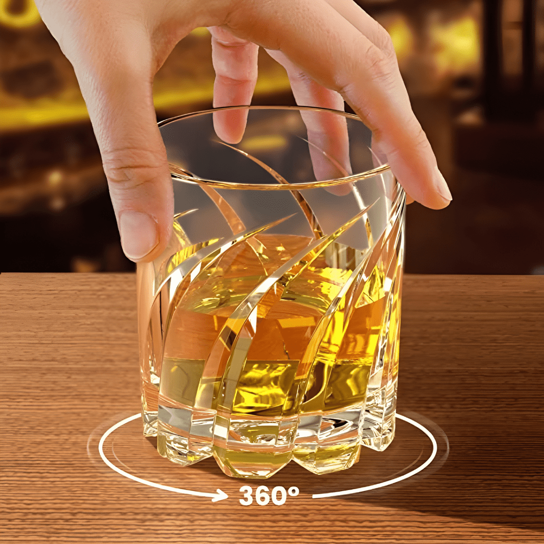 Crystal rotatable whiskey glass tumbler 285ml – stylish drinkware for home or bar in Beirut Lebanon