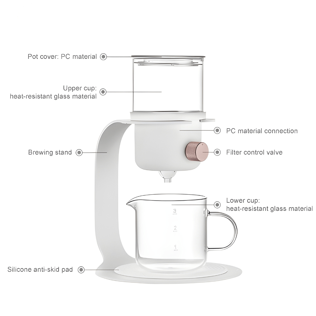 Modern 400ml semi-automatic tea and coffee brewer with stainless steel base, available in Lebanon