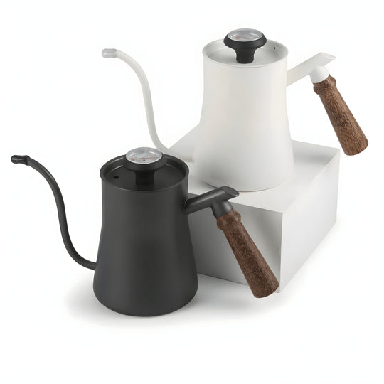 550ml gooseneck coffee kettle with thermometer and wooden handle – matte black, blue, and white – Lebanon