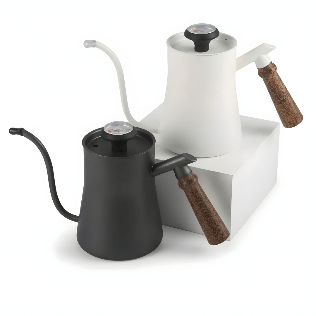 550ml gooseneck coffee kettle with thermometer and wooden handle – matte black, blue, and white – Lebanon