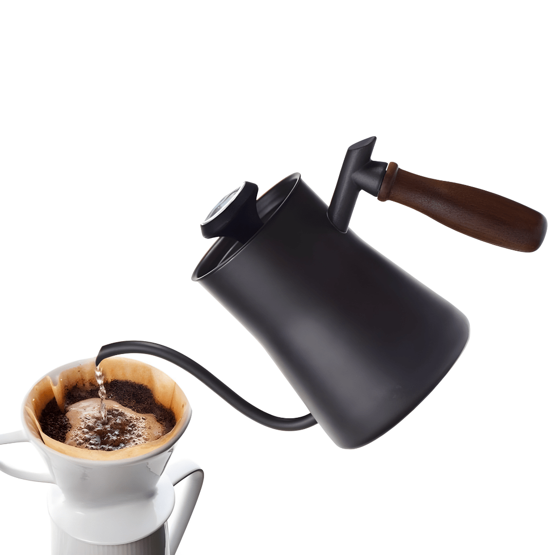 550ml gooseneck coffee kettle with thermometer and wooden handle – matte black, blue, and white – Lebanon