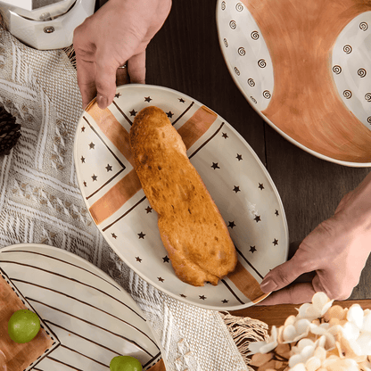 Hand-painted stoneware tea set with teapot, 4 ceramic cups, and serving tray – premium handmade Lebanese tableware, oven and microwave safe