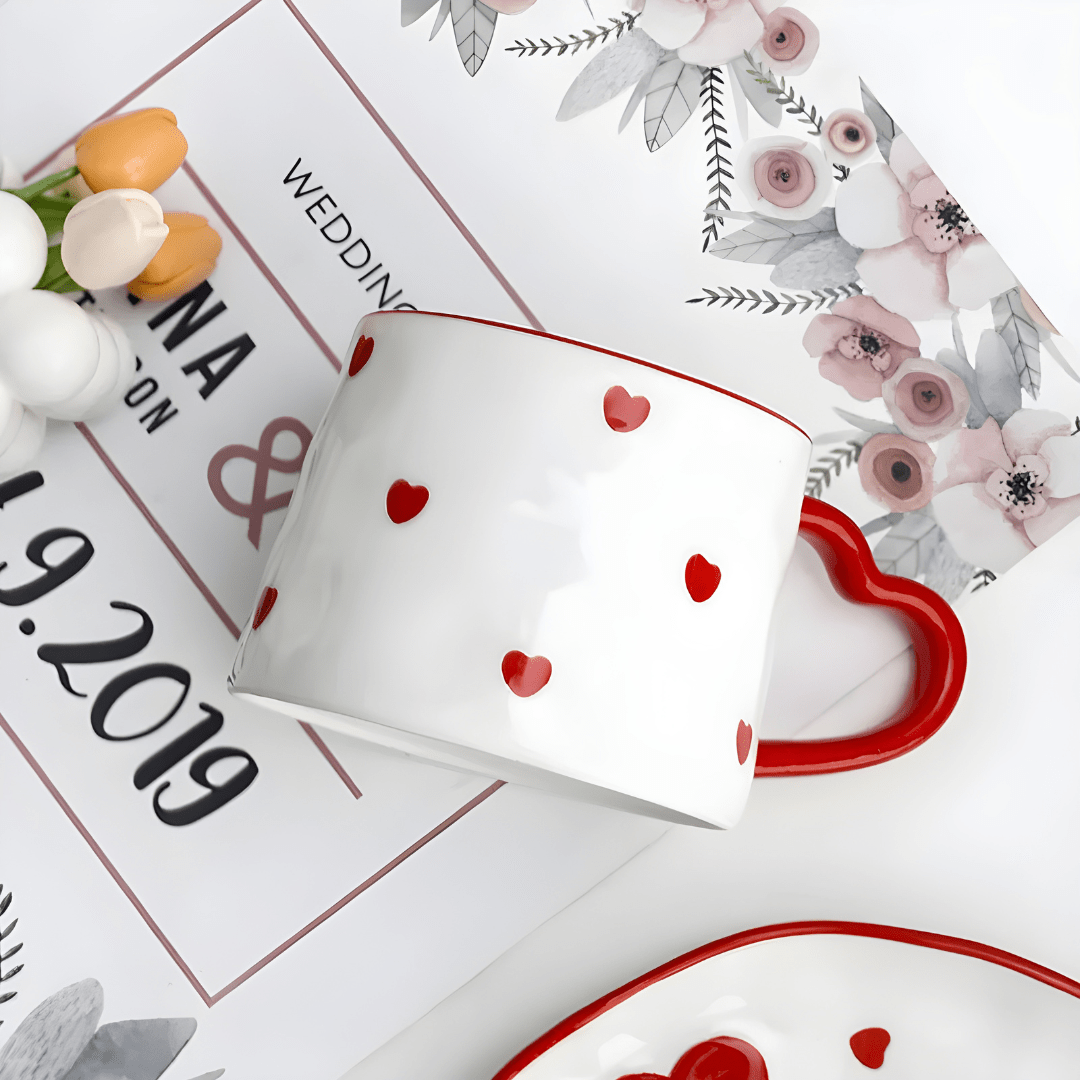 Hand-painted heart ceramic teapot set with mug, dessert plate, and candle warmer – 650ml teapot, 250ml mug, 15cm saucer – luxury tea gift set Lebanon