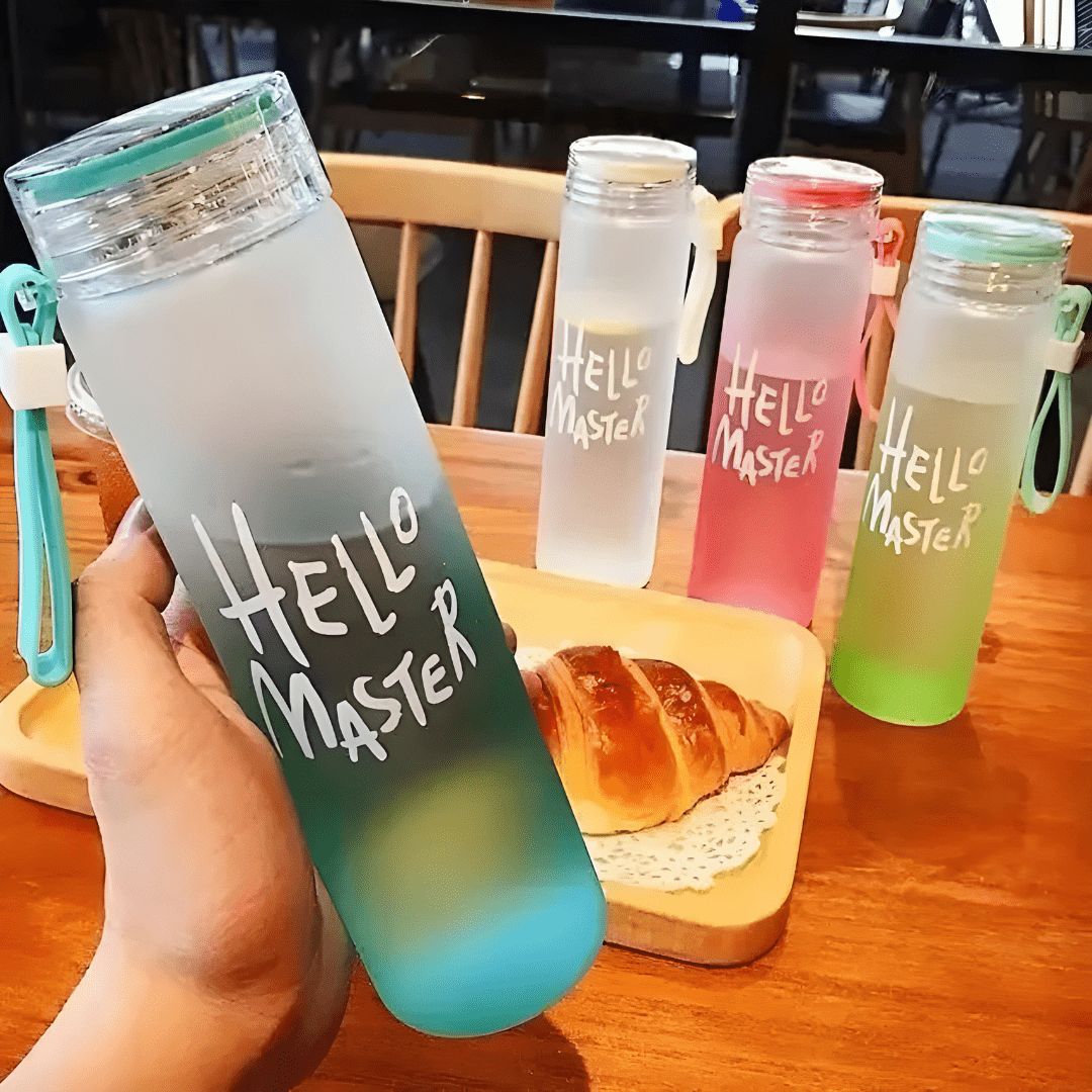 500ml borosilicate glass water bottles in gradient colors with carry strap and nylon sleeve – Beirut Lebanon market