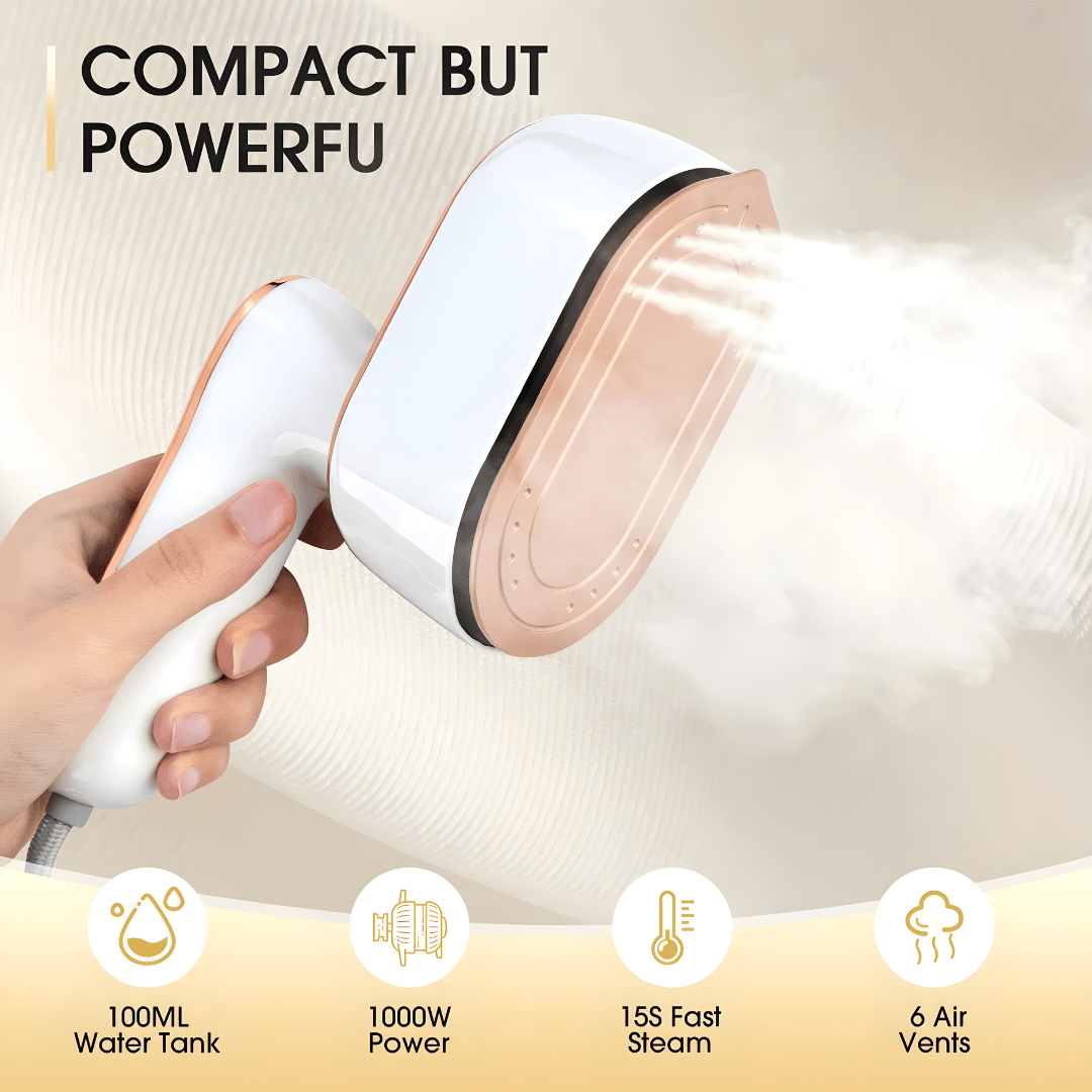 Compact foldable travel steam iron with 1000W power and ceramic plate, suitable for all fabrics, ideal for use in Beirut, Lebanon