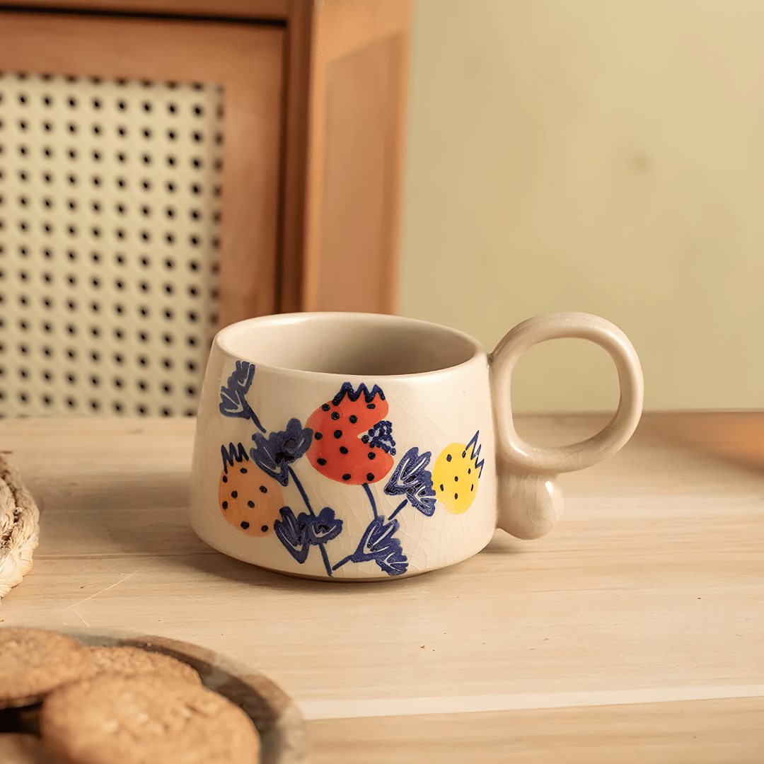 350ml Hand-Painted Floral Ceramic Mug – Artistic Vintage Collection