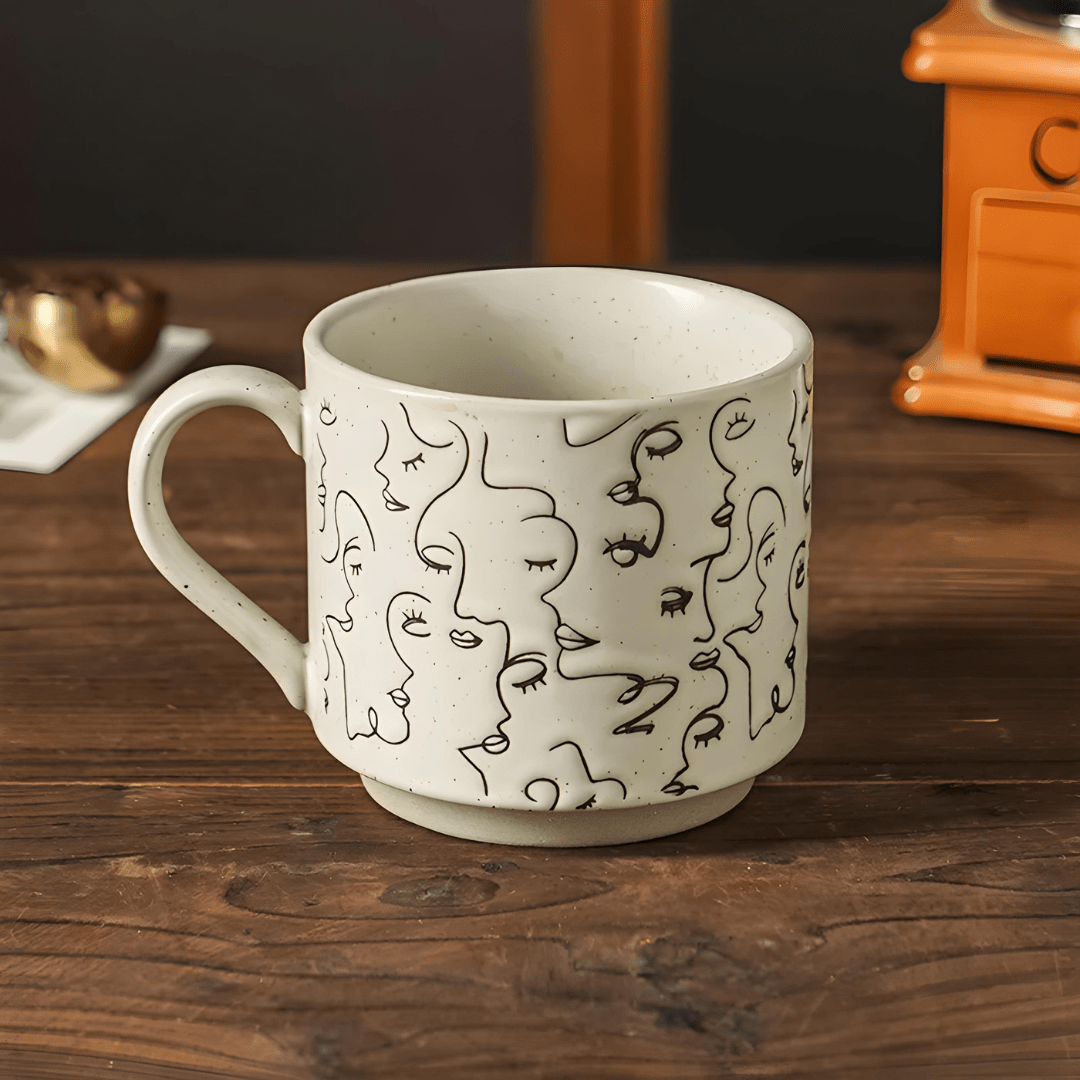 Lelyi 310ml artistic ceramic mugs in Nordic style – floral, cat, and abstract line designs – perfect for tea or coffee in Beirut Lebanon