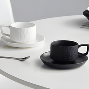 Textured 200ml porcelain mug with saucer – Rock Series, premium ceramic coffee and tea set available in Beirut, Lebanon