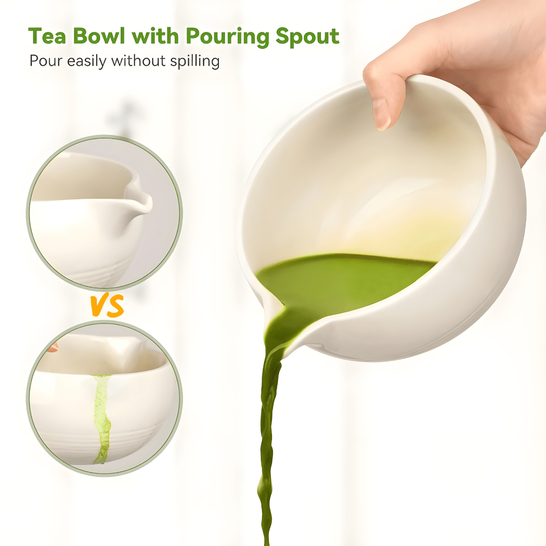 Premium 10-piece Matcha tea set with whisk, ceramic bowl, sifter, scoop, and accessories – secure packaging and traditional setup.