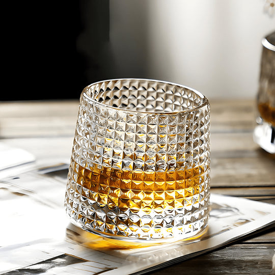 150ml rotating whisky glass with hemispherical base, hand-blown lead-free crystal – available in 3 elegant designs for premium drinkware lovers in Beirut