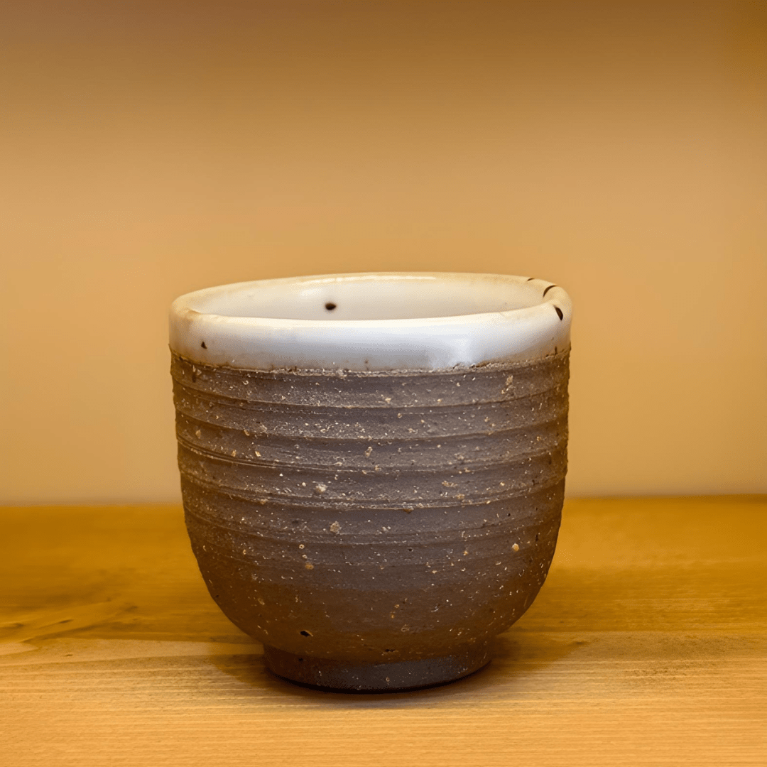 Handmade Japanese-style 35ml retro pottery teacup with white glaze and raw ceramic finish – artisan collectible cup for Beirut drinkware lovers