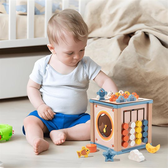 Montessori 9-in-1 wooden activity cube toy for toddlers in Beirut Lebanon