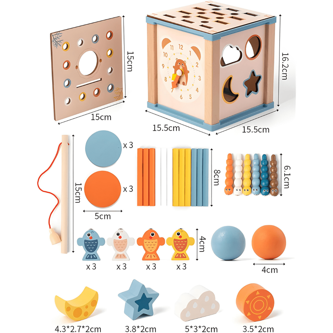 Montessori 9-in-1 wooden activity cube toy for toddlers in Beirut Lebanon