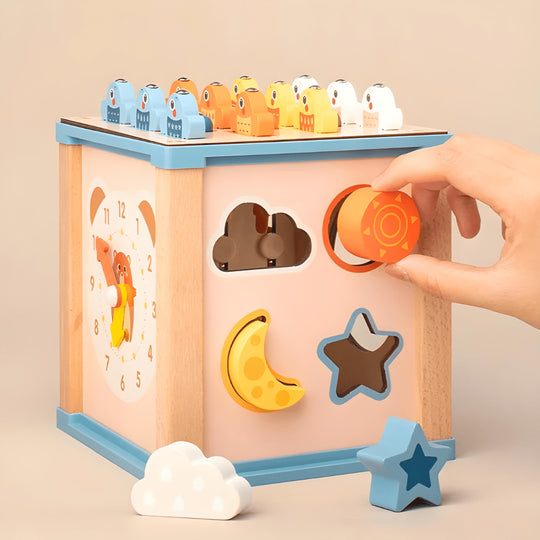 Montessori 9-in-1 wooden activity cube toy for toddlers in Beirut Lebanon