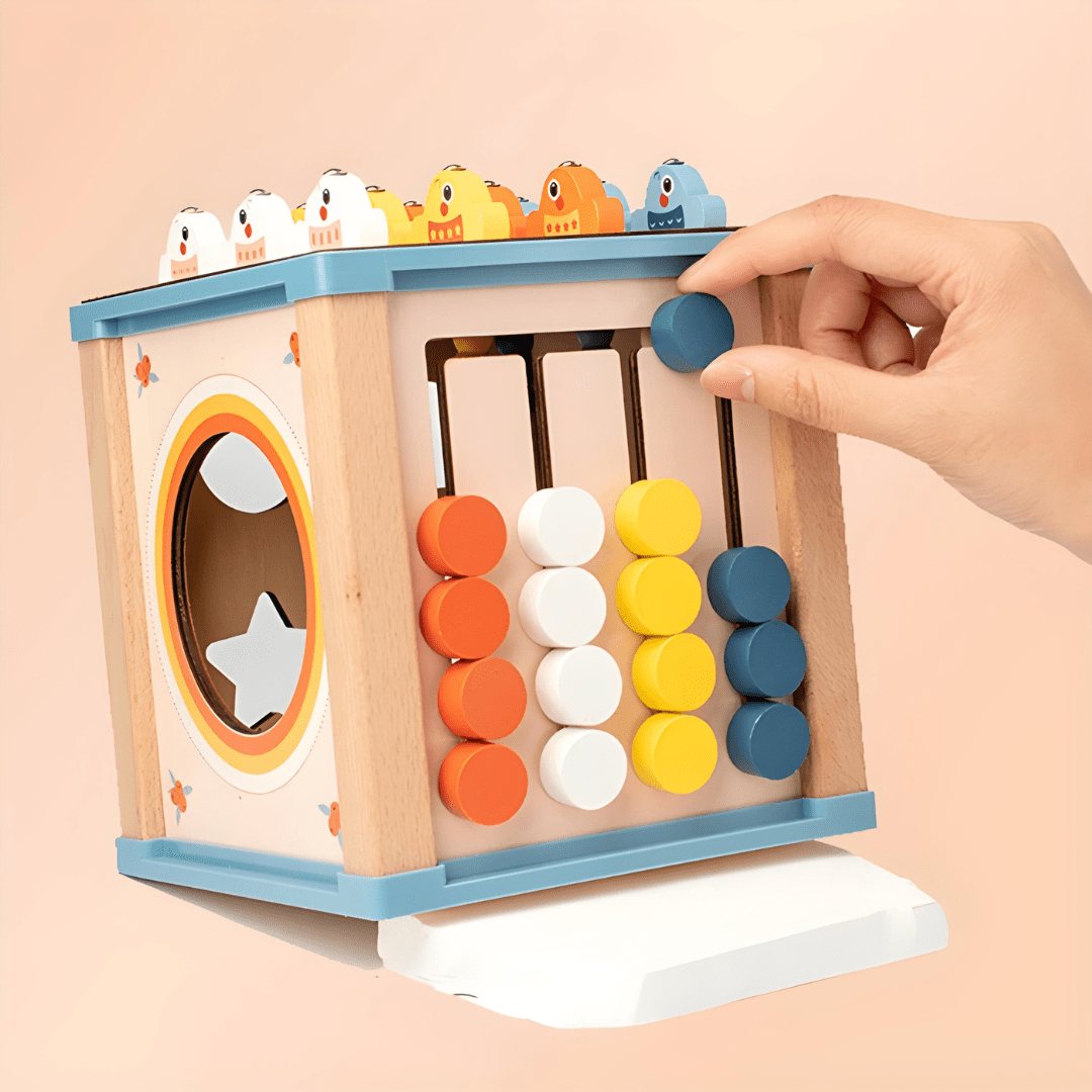 Montessori 9-in-1 wooden activity cube toy for toddlers in Beirut Lebanon