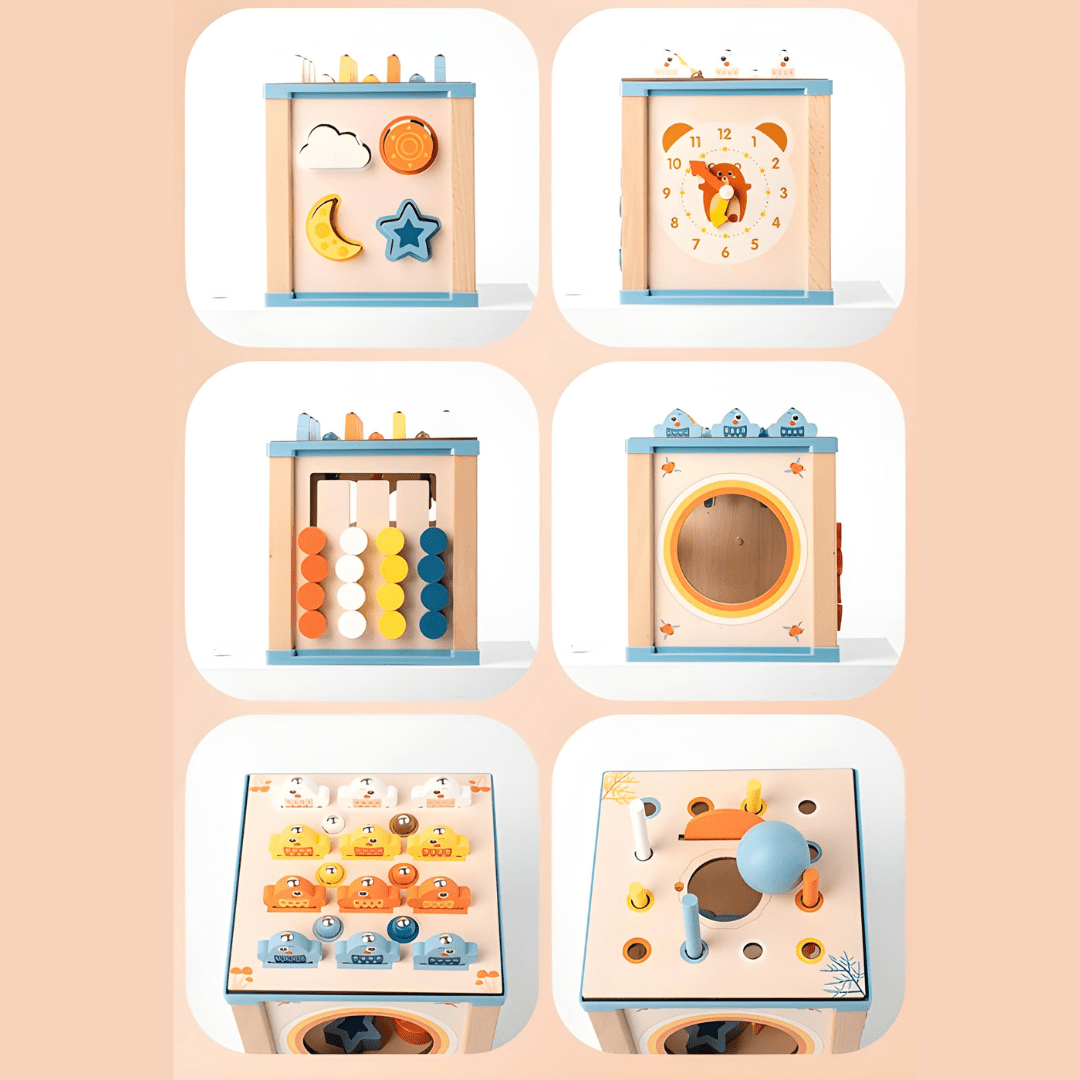 Montessori 9-in-1 wooden activity cube toy for toddlers in Beirut Lebanon