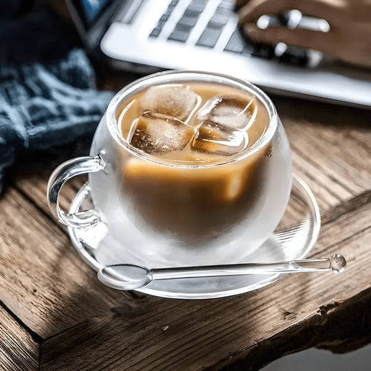 Double wall glass coffee cup with saucer and spoon – 150ml or 350ml – Beirut Lebanon