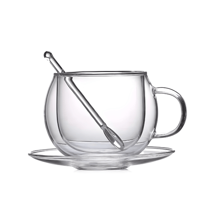 Double wall glass coffee cup with saucer and spoon – 150ml or 350ml – Beirut Lebanon