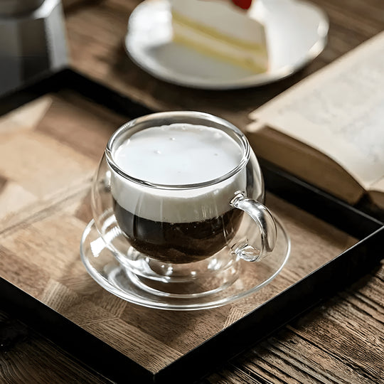 Double wall glass coffee cup with saucer and spoon – 150ml or 350ml – Beirut Lebanon