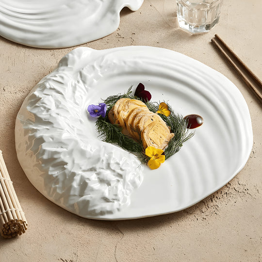 White coral porcelain plate with tidal wave texture – 25cm or 30cm – Lebanon