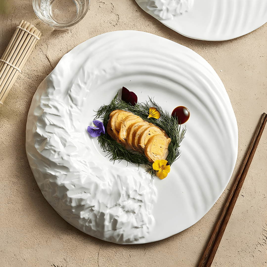 White coral porcelain plate with tidal wave texture – 25cm or 30cm – Lebanon