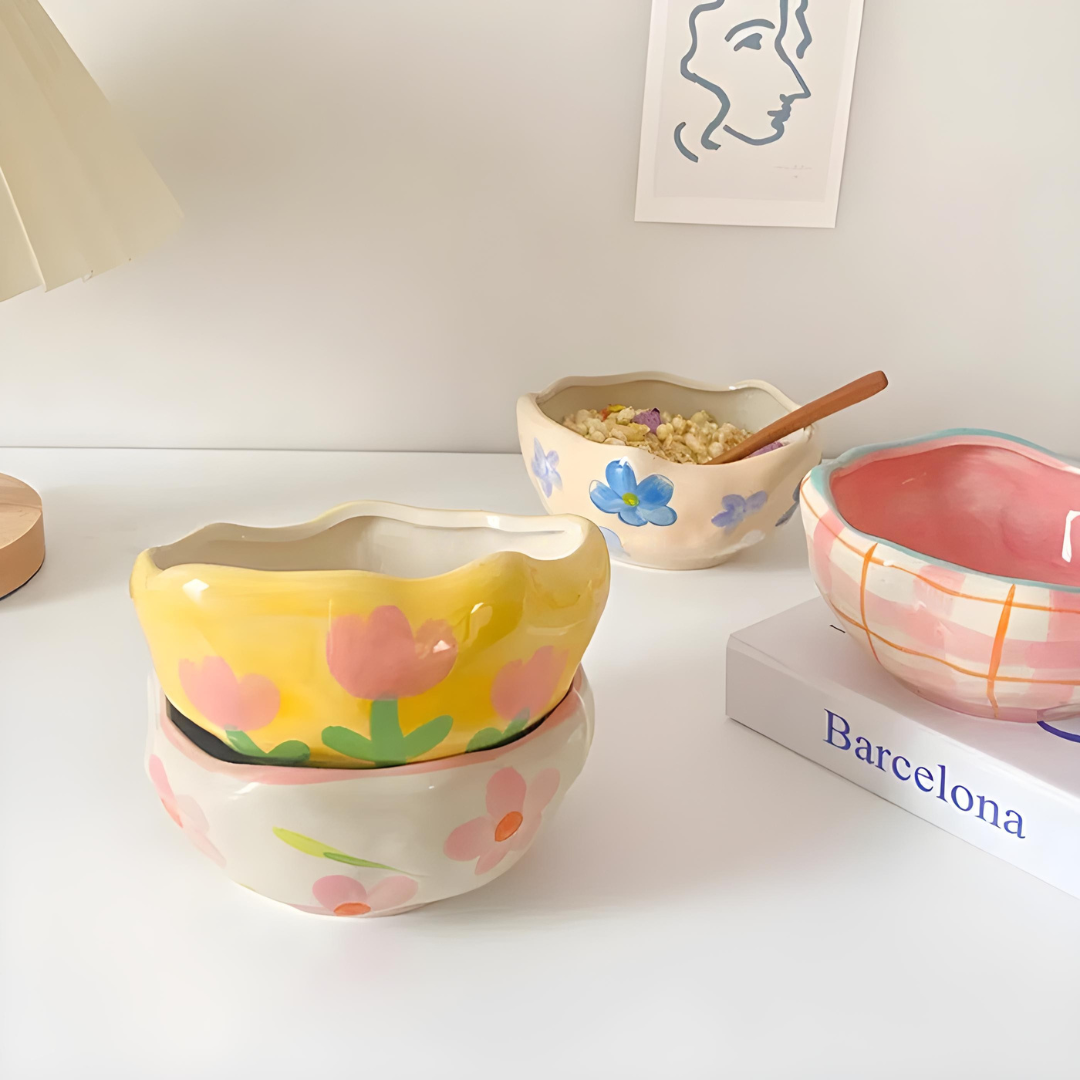 450ml Handmade Ceramic Flower Bowl – Decorative & Durable