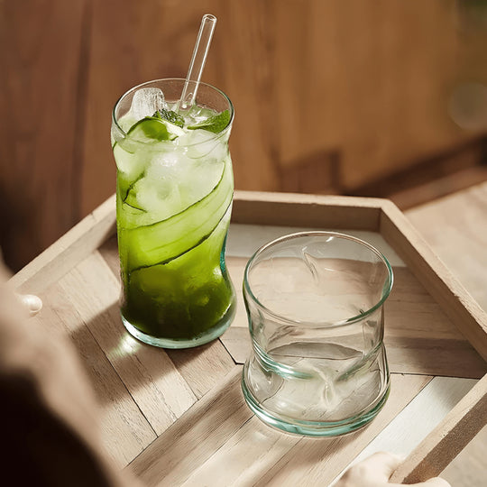 Twisted vintage drinking glass in 340ml and 440ml with handcrafted rim – available in Beirut, Lebanon