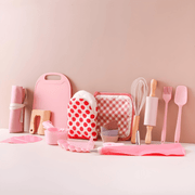 32-piece kids wooden and silicone cooking set with apron, utensils, and molds – safe BPA-free kitchen toy set for children 3+