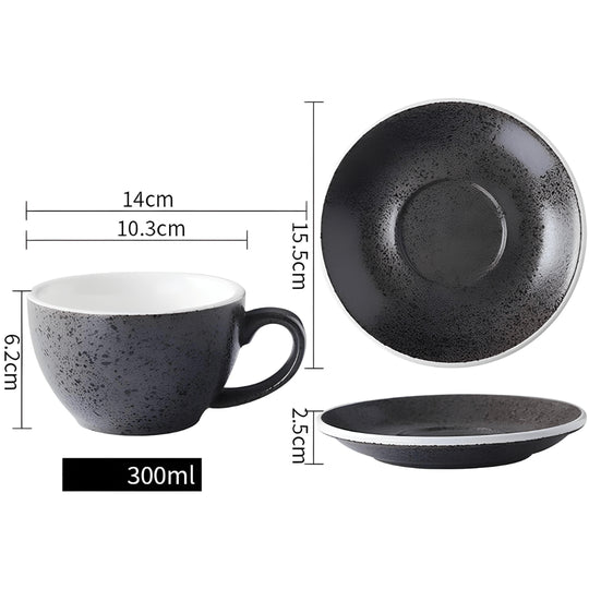 300ml Vintage Ceramic Coffee Cup & Saucer Set – Grey Stone Finish
