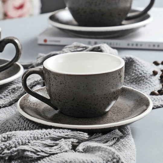 Vintage 300ml ceramic coffee cup and saucer in grey stone finish – Beirut Lebanon