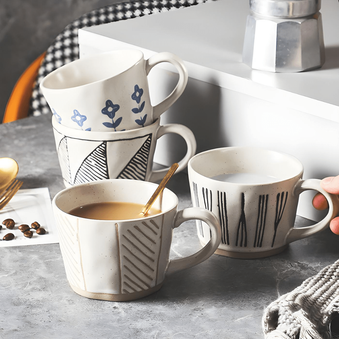 Handmade crude pottery mug 360ml with rustic porcelain finish – ideal for hot drinks in Beirut Lebanon