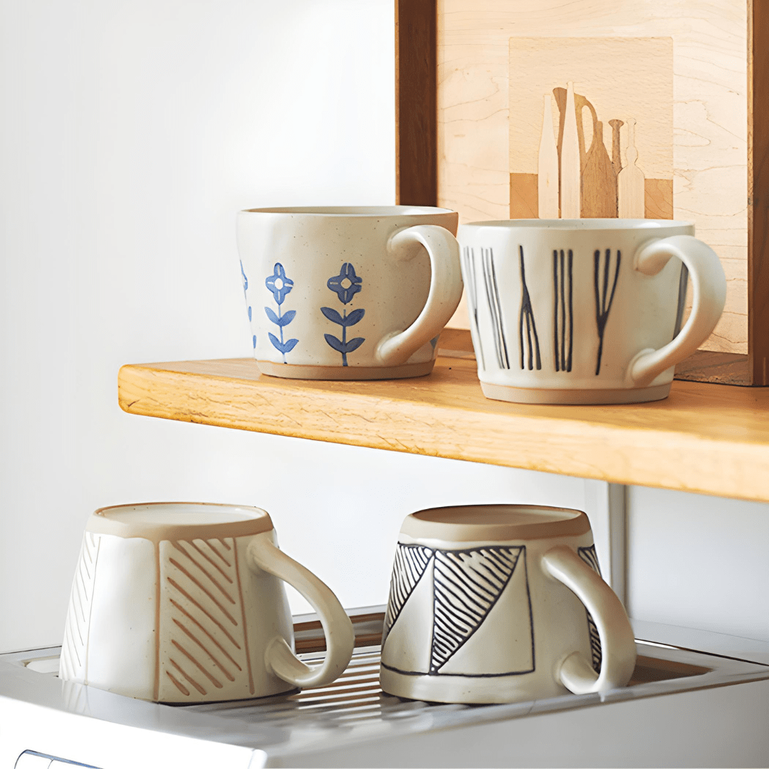Handmade crude pottery mug 360ml with rustic porcelain finish – ideal for hot drinks in Beirut Lebanon