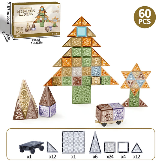 60-piece magnetic building blocks set for kids – nature color educational toy

