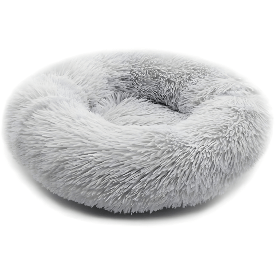 Soft faux fur donut cat or dog bed – 80cm, pink or gray, washable