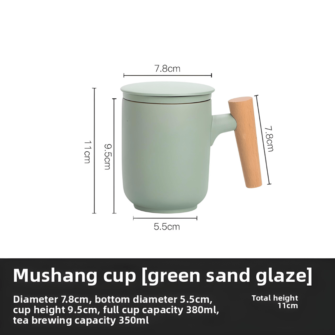 Ceramic tea mug with infuser and wooden handle – available in Beirut Lebanon