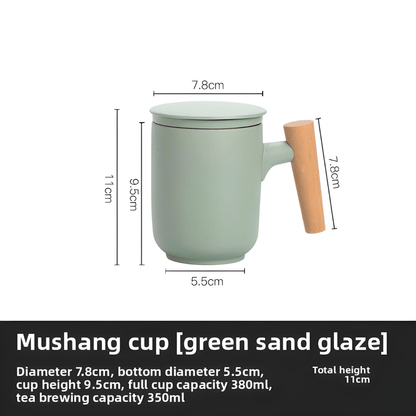 Ceramic tea mug with infuser and wooden handle – available in Beirut Lebanon