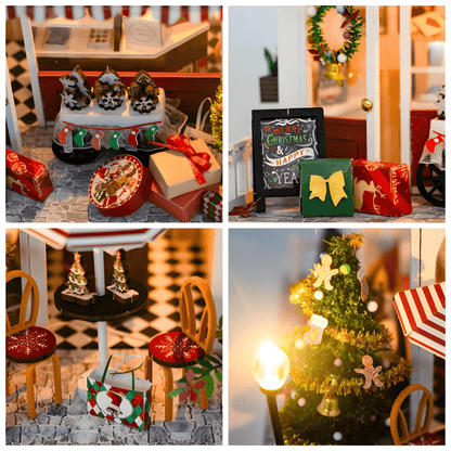 DIY Miniature Sweets & Treats Christmas House Kit with LED Lights and Dust Cover