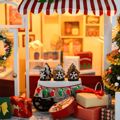 DIY Miniature Sweets & Treats Christmas House Kit with LED Lights and Dust Cover