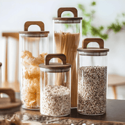 Glass Storage Jar with Wooden Lid – Airtight Kitchen Canister (3 Sizes)