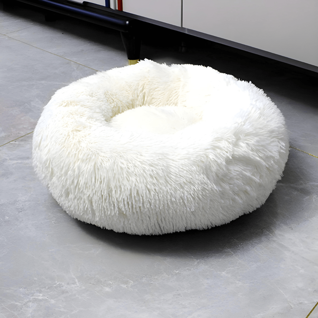 Washable plush pet bed 50cm for small dogs and cats in white, pink, and grey – breathable comfort sofa