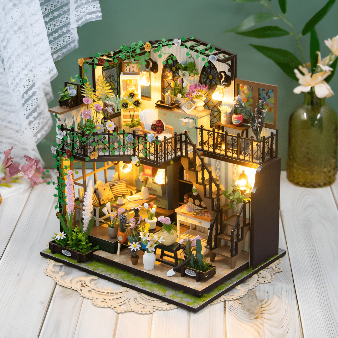 Darcy Flower House DIY miniature kit with LED lights, music & plexiglass cover – Beirut Lebanon