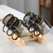 Smoky glass espresso cup set with wooden stand – 6 pieces, 90ml capacity