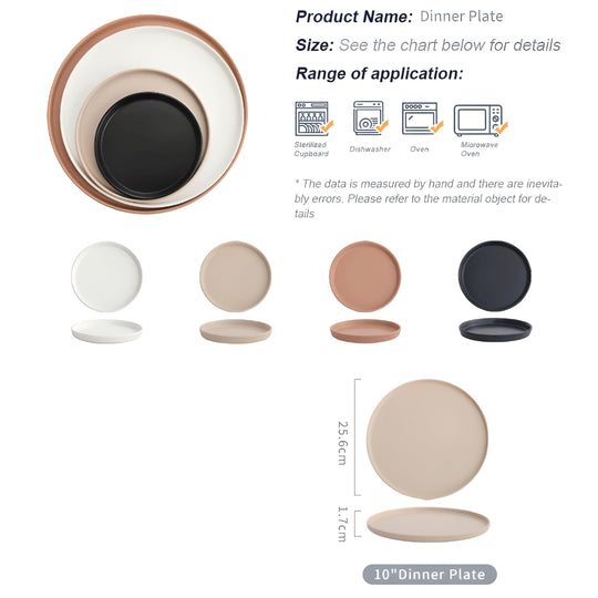 Elegant matte finish dinner plate in white and red-brown, modern minimalist design, available in Lebanon, durable and safe for microwave & dishwasher.