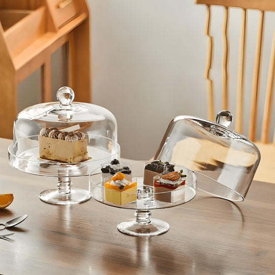 European Style Premium Glass Cake Stand with Dome – 2 Sizes, Gift-Ready Packaging