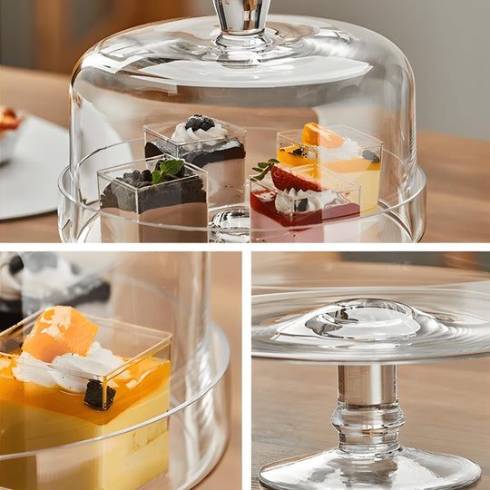 European Style Premium Glass Cake Stand with Dome – 2 Sizes, Gift-Ready Packaging