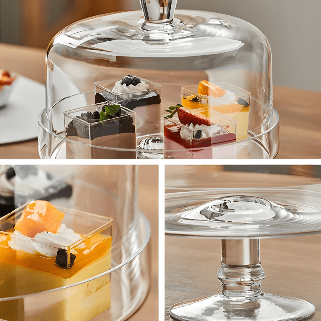European Style Premium Glass Cake Stand with Dome – 2 Sizes, Gift-Ready Packaging
