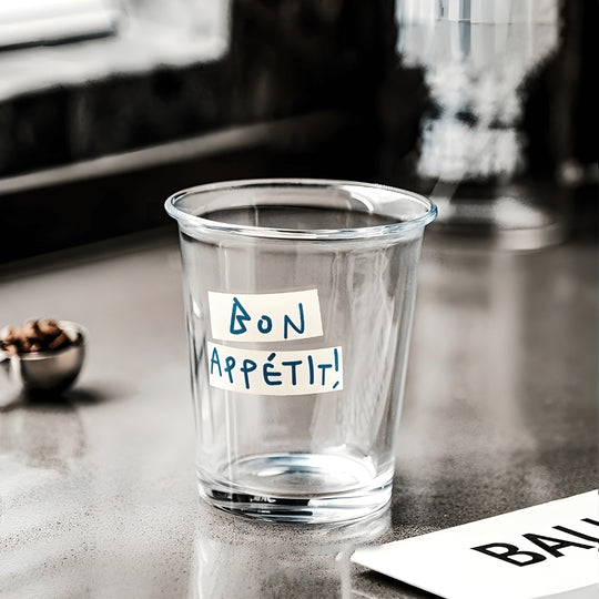 Bon Appétit 320ml Glass Cup with Blue Lettering – Coffee Ready