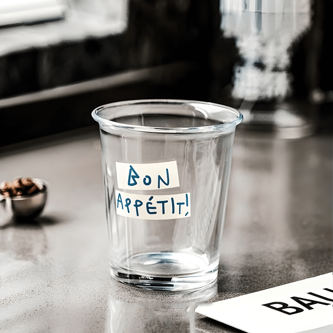 Bon Appétit 320ml Glass Cup with Blue Lettering – Coffee Ready