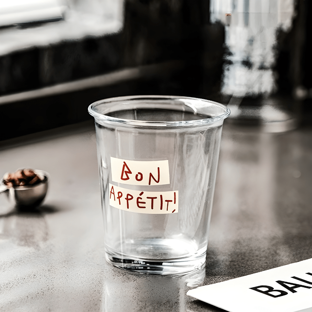Bon Appétit 320ml Glass Cup with Red Lettering – Juice Serving