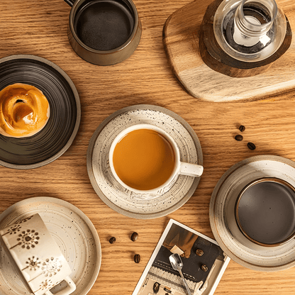 Retro Stoneware Ceramic Coffee Cup & Saucer Set – 250ml, Handcrafted Design
